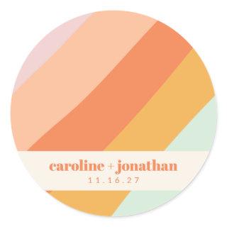 Retro Pastel Geometric Art Custom Wedding Classic Round Sticker