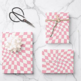 Retro Pastel Pink Checks Warped Checkered Dorm   Sheets