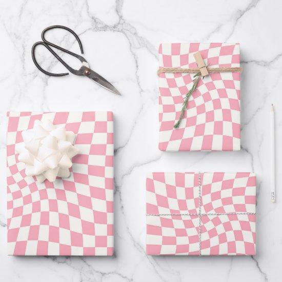 Retro Pastel Pink Checks Warped Checkered Dorm   Sheets