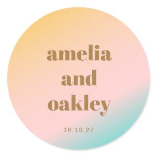 Retro Pastel Pink Gradient Unique Wedding Custom Classic Round Sticker