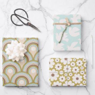 Retro Peace Rainbow Dove Neutral Fun Floral  Sheets