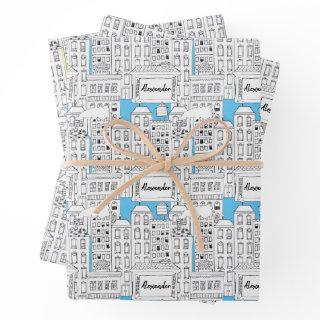 Retro Personalized City Buildings Cute Hand-Drawn  Sheets