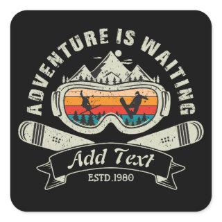 Retro Personalized Ski Adventure Square Sticker