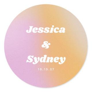 Retro Pink and Orange Gradient Wedding Classic Round Sticker