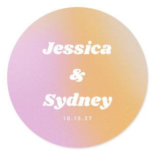 Retro Pink and Orange Gradient Wedding Classic Round Sticker