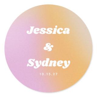 Retro Pink and Orange Gradient Wedding Classic Round Sticker