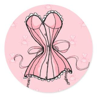 Retro Pink Corset Classic Round Sticker