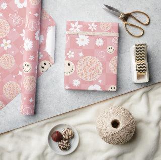Retro Pink Groovy Checkered Hippie Pattern