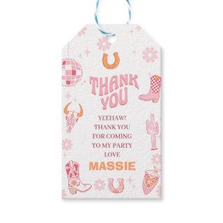 Retro Pink Orange First Rodeo 1st Birthday  Gift Tags