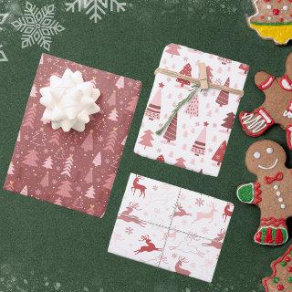Retro Pink Reindeer and Christmas Trees  Sheets