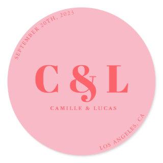 Retro Pink trendy wedding  Classic Round Sticker