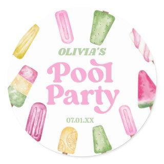 Retro Popsicle Birthday Pool Party Classic Round Sticker