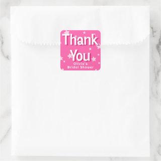 Retro Pretty Pink Stars Bridal Shower Favor Square Sticker