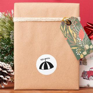 Retro Propeller Beanie Whimsical Black and White  Classic Round Sticker