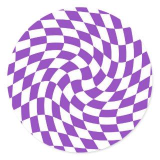 Retro Purple Check Warped Checks Checkered   Classic Round Sticker