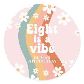 Retro Rainbow Eight is a Vibe Daisy 8th Birthday Classic Round Sticker