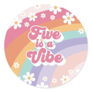 Retro Rainbow Five is a Vibe 5th Birthday Classic Round Sticker