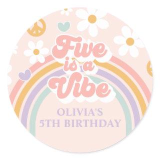 Retro Rainbow Five is a Vibe 5th Birthday Classic Round Sticker