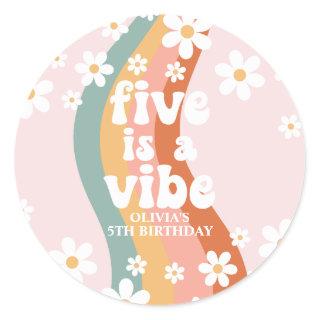 Retro Rainbow Five is a Vibe Daisy 5th Birthday Classic Round Sticker