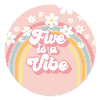 Retro Rainbow FIVE is a Vibe Groovy 5th Birthday Classic Round Sticker