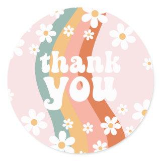 Retro Rainbow Groovy One Daisy Classic Round Sticker