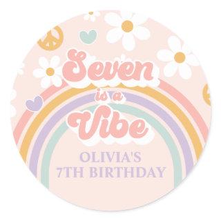 Retro Rainbow Seven is a Vibe 7th Birthday Classic Round Sticker