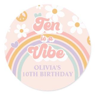 Retro Rainbow ten is a Vibe 10th Birthday Classic Round Sticker