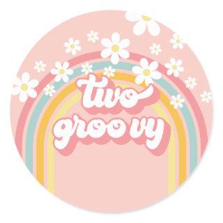 Retro Rainbow Two Groovy 2nd Birthday Classic Round Sticker
