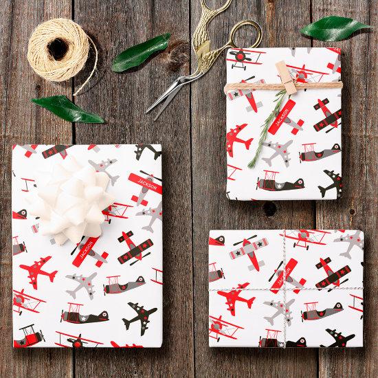 Retro Red and Black WWII Military Airplane Pattern  Sheets
