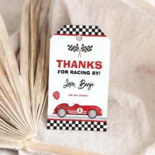 Retro Red Race Car Fast One Boy Birthday Favors Gift Tags