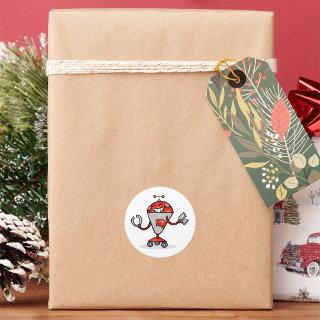 Retro Robot Cartoon Fun Red and Silver AI Bot  Classic Round Sticker