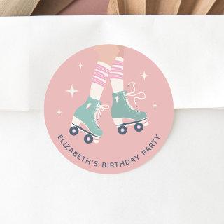 Retro Roller Skating Birthday Party Classic Round Sticker