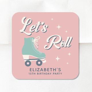 Retro Roller Skating Birthday Party Square Sticker