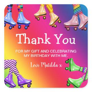 Retro Roller Skating Birthday Thank You Square Sticker