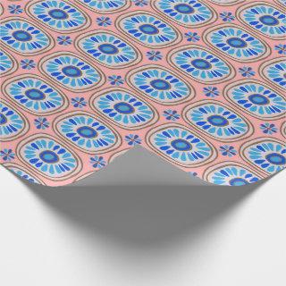 Retro Round Tiles Mexico Daisy Pattern Pink BLue