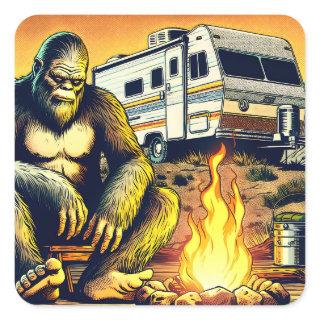 Retro RV Sasquatch Camping Square Sticker