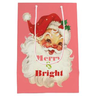 Retro Santa face Christmas Merry & Bright Medium Gift Bag