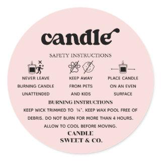 Retro Script Warning Candle Black and White  Classic Round Sticker