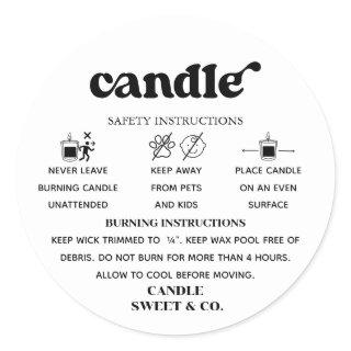 Retro Script Warning Candle Black and White  Classic Round Sticker