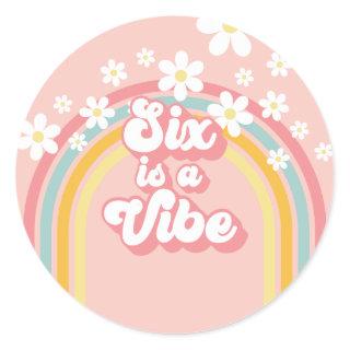 Retro Six is a Vibe Groovy Rainbow 6th Birthday Classic Round Sticker