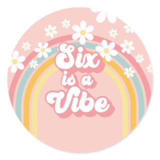 Retro Six is a Vibe Groovy Rainbow 6th Birthday Classic Round Sticker