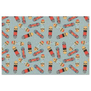 Retro Skateboard Blue Cool Pattern Tissue Paper