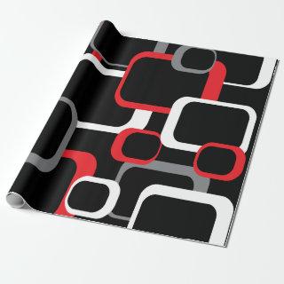 Retro Squares Pattern Red Black White Gray