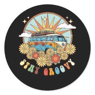 Retro Stay Groovy Preppy Summer Hippie 70s Van Lif Classic Round Sticker