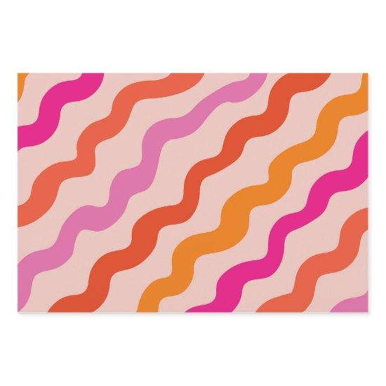 Retro Striped Abstract Waves Pink Red Orange   Sheets