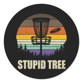 Retro Stupid Tree Disc Golf Funny Frisbee Golf Classic Round Sticker