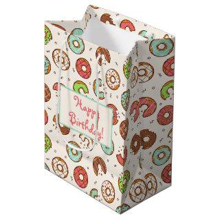 Retro Style Cute Colorful Donut Pattern Birthday Medium Gift Bag