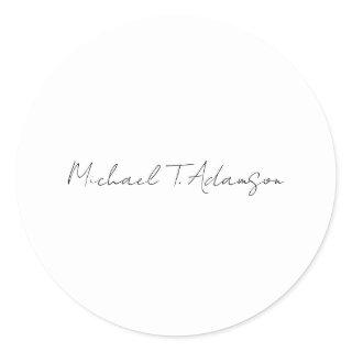 Retro Style Elegant Plain Simple White Calligraphy Classic Round Sticker