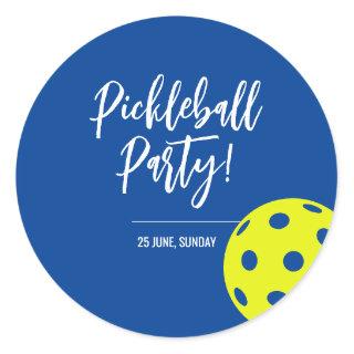 Retro Style Neon Blue Themed Pickleball Birthday Classic Round Sticker