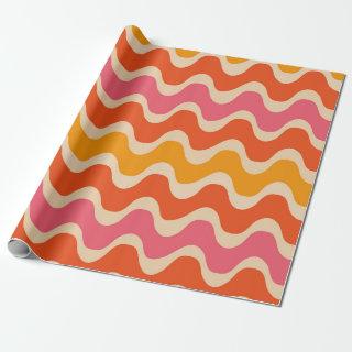 Retro Style Waves Pattern in pink, orange and red